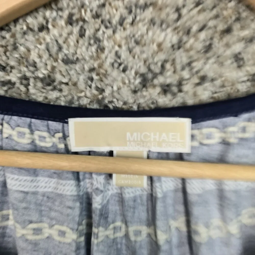 Michael‎ Kors Top Womens Small Blue Chain Print Scoop Neck Peasant Blouse Ladies